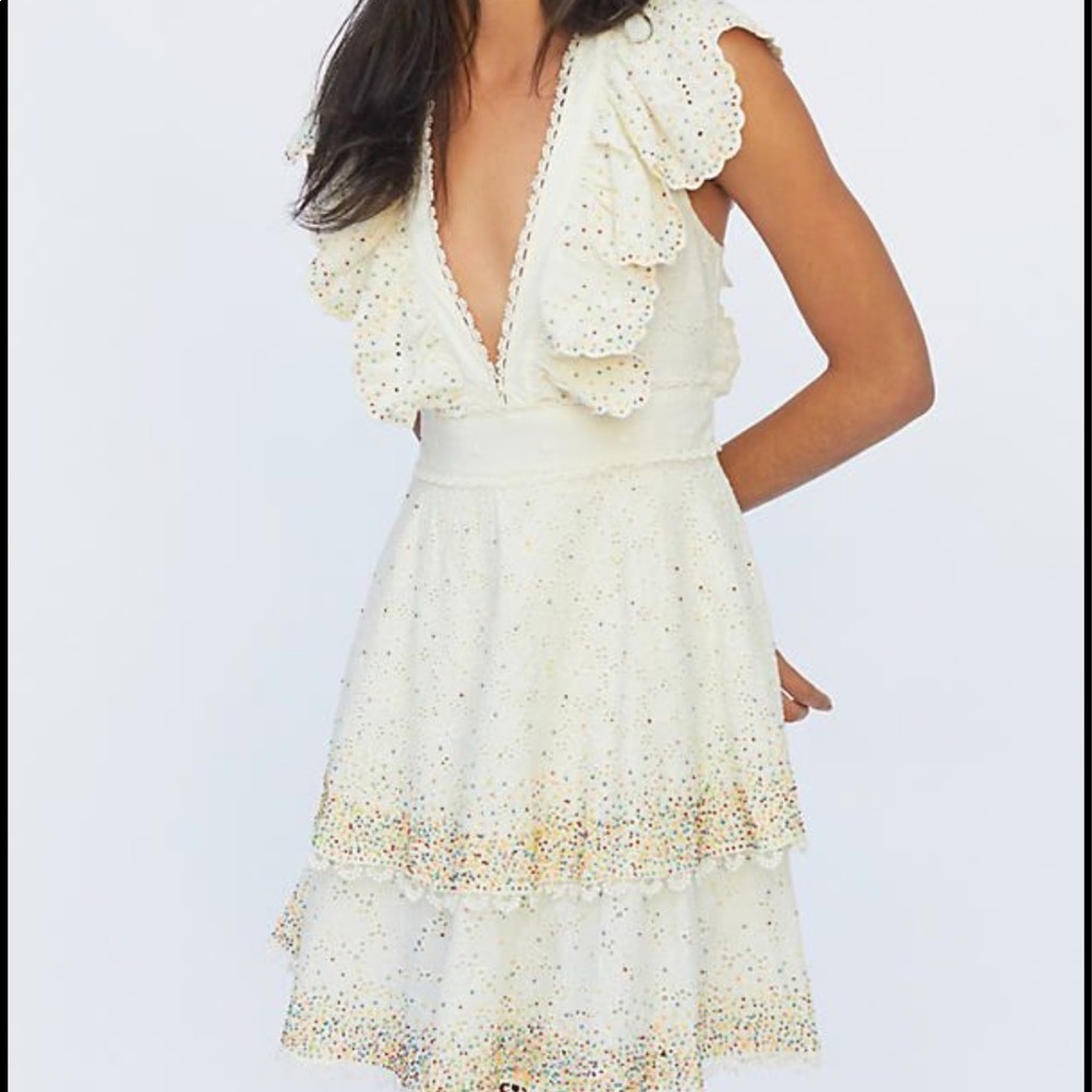 Farm Rio Eyelet Beaded Mini Dress